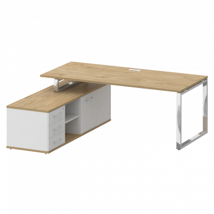 Shift Стол руководителя с опорной греденцией, левый SK.SRG-200 (L) Тиквуд светлый/Белый бриллиант 2000*1800*753 Shift Стол руководителя с опорной греденцией, левый SK.SRG-200 (L) Тиквуд светлый/Белый бриллиант 2000*1800*753