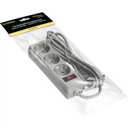 Сетевой фильтр ExeGate SP-3-1.8G 3р1.8м,  10А/2,2кВт,серый(EX221177RUS)