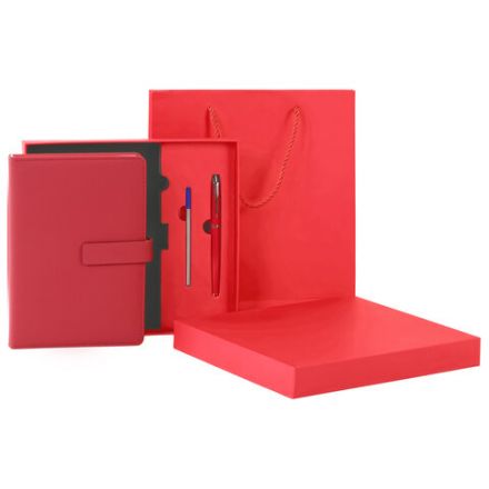 Ежедневник в подарочном наборе 5 в 1, А5, 145x212 мм, BRAUBERG "President", под кожу, 160 листов, красный, 116851