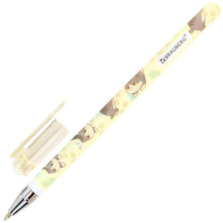 Ручка шариковая с принтом BRAUBERG "МИЛЫЕ КОТЫ", СИНЯЯ, SOFT TOUCH покрытие, узел 0,7 мм, линия письма 0,35 мм, 144478