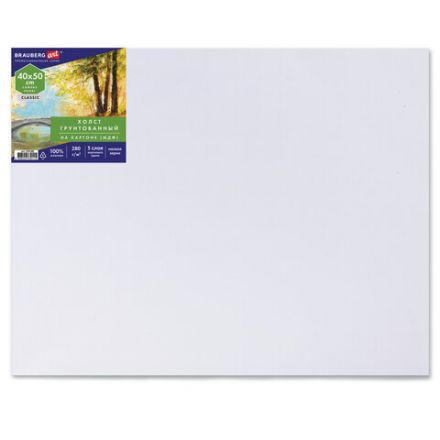 Холст на картоне (МДФ), 40х50 см, 280 г/м2, грунтованный, 100% хлопок, BRAUBERG ART CLASSIC, 192188 Холст на картоне (МДФ), 40х50 см, 280 г/м2, грунтованный, 100% хлопок, BRAUBERG ART CLASSIC, 192188