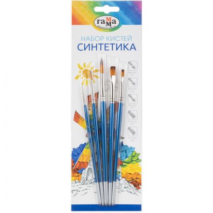 Набор кистей Гамма Синтетика 5 шт кр№ 1,3,5 пл № 5,8, 280618.09.06