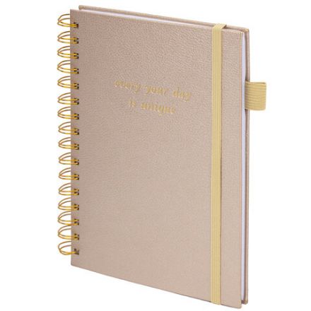 Бизнес-тетрадь на гребне А5 148х216 мм, BRAUBERG "Calipso" под кожу, резинка, клетка, 80 л., бежевый, 116254