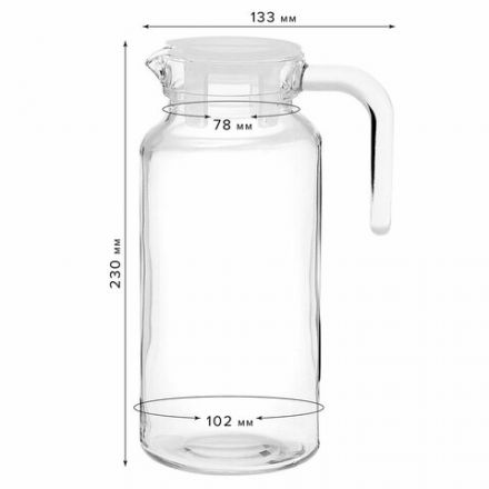 Кувшин прозрачный с крышкой, объем 1300 мл, стекло, PASABAHCE "БЕЙЗИК", фирменная подарочная упаковка, 43964
