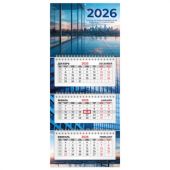Календарь квартальный 2026 г., 3 блока, 3 гребня, бегунок, офсет, BRAUBERG EXTRA MINI, "Офис", 116782