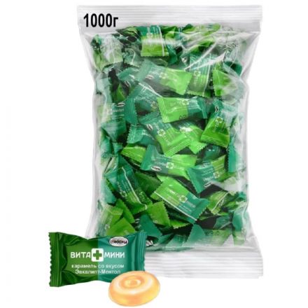 Карамель леденцовая ВИТА+МИНИ со вкусом Эвкалипт-Ментол 1000гр. в ассортим Карамель леденцовая ВИТА+МИНИ со вкусом Эвкалипт-Ментол 1000гр. в ассортим