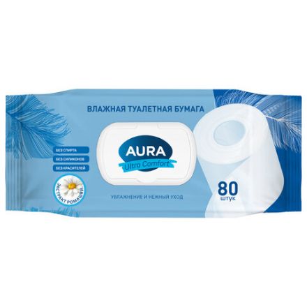 Бумага туалетная влажная 80 шт., AURA "Ultra Comfort" с пластиковым клапаном, 14055 Бумага туалетная влажная 80 шт., AURA "Ultra Comfort" с пластиковым клапаном, 14055