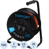 Удлинитель Topfort ПВС 2х2,5кв.мм, 30м на пласт.катушке, 4 роз. б/з, IP44