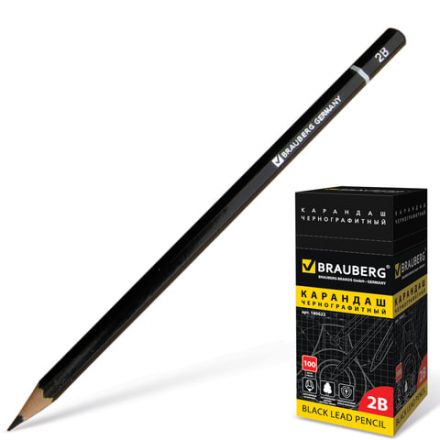 Карандаш чернографитный BRAUBERG, 1 шт., "Touch line", 2В, корпус черный, заточенный, 180623