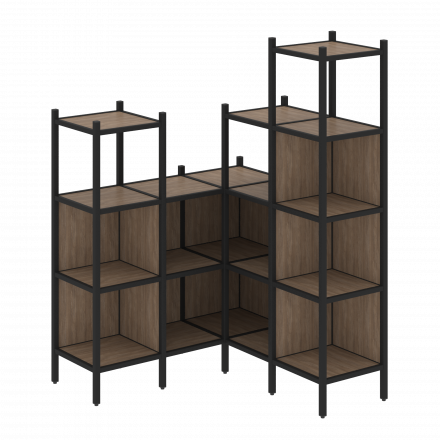 Loft Угловой внутренний стеллаж наборный VR.L-39 Дуб аризона/Чёрный металл 1278*1278*1869