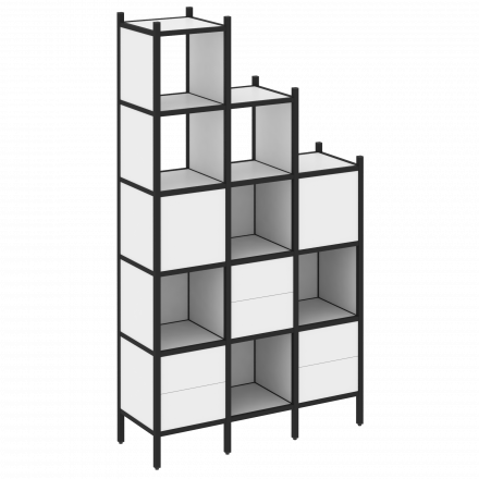 Loft Прямой стеллаж наборный VR.L-22 Белый бриллиант/Чёрный металл 1278*446*2280