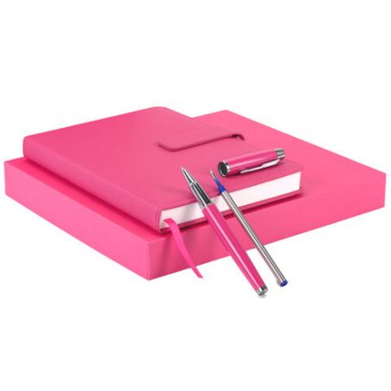 Ежедневник в подарочном наборе 5 в 1, А5, 145x212 мм, BRAUBERG "President", под кожу, 160 листов, розовый, 116852