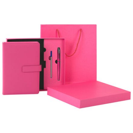 Ежедневник в подарочном наборе 5 в 1, А5, 145x212 мм, BRAUBERG "President", под кожу, 160 листов, розовый, 116852