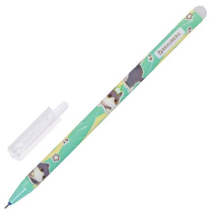 Ручка стираемая гелевая, кросс-серия "МИЛЫЕ КОТЫ", BRAUBERG, СИНЯЯ, корпус ассорти, игольчатый наконечник 0,5 мм, линия 0,35 мм, 144481