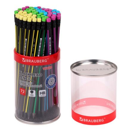 Карандаш чернографитный BRAUBERG "VIVID", 1 шт., HB, с ластиком, корпус ассорти, 181756 Карандаш чернографитный BRAUBERG "VIVID", 1 шт., HB, с ластиком, корпус ассорти, 181756