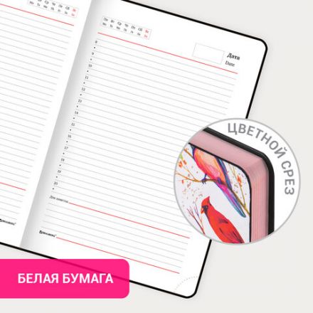 Ежедневник недатированный А5 (138х213 мм), BRAUBERG VISTA, под кожу, гибкий, 136 л., "Birds", 112021