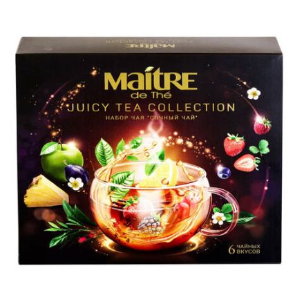 Чай MAITRE "Сочный чай", ассорти 6 вкусов, НАБОР 30 пакетиков по 2 г, бак039