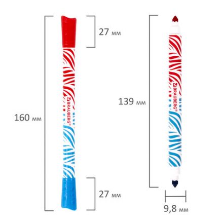 Фломастеры двусторонние утолщенные BRAUBERG "PREMIUM" "BI-COLOR", 10 шт., 20 цветов, двухцветные, вентилируемый колпачок, 151945
