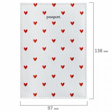 Обложка для паспорта натуральная кожа флоттер, принт "Сердечки", цвет белый, BRAUBERG, 238866