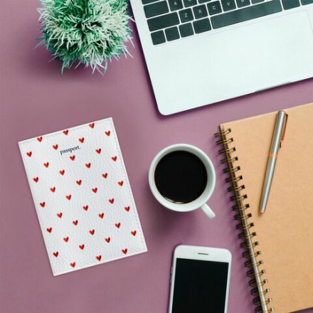 Обложка для паспорта натуральная кожа флоттер, принт "Сердечки", цвет белый, BRAUBERG, 238866