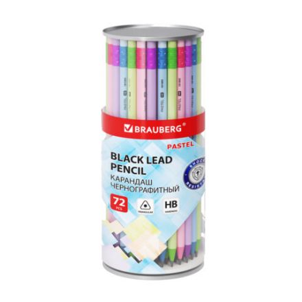 Карандаш чернографитный BRAUBERG "PASTEL", 1 шт., HB, трехгранный, с ластиком, 181995