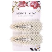 Заколки для волос НАБОР 2 шт., 7,5х2,5 см, клик-клак, с жемчужинами, белый, MONTE VITA (МОНТЕ ВИТА), 457099 Заколки для волос НАБОР 2 шт., 7,5х2,5 см, клик-клак, с жемчужинами, белый, MONTE VITA (МОНТЕ ВИТА), 457099