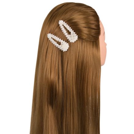 Заколки для волос НАБОР 2 шт., 7,5х2,5 см, клик-клак, с жемчужинами, белый, MONTE VITA (МОНТЕ ВИТА), 457099