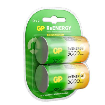 Батарейки аккумуляторные GP ReEnergy Ni-Mh КОМПЛЕКТ 2 шт., D (HR20), 3000 mAh, 300DHCRGY-2CRCB2 Батарейки аккумуляторные GP ReEnergy Ni-Mh КОМПЛЕКТ 2 шт., D (HR20), 3000 mAh, 300DHCRGY-2CRCB2