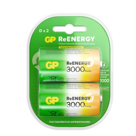 Батарейки аккумуляторные GP ReEnergy Ni-Mh КОМПЛЕКТ 2 шт., D (HR20), 3000 mAh, 300DHCRGY-2CRCB2 Батарейки аккумуляторные GP ReEnergy Ni-Mh КОМПЛЕКТ 2 шт., D (HR20), 3000 mAh, 300DHCRGY-2CRCB2