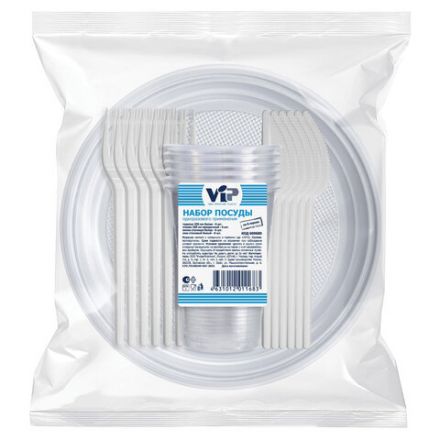 Набор одноразовой посуды на 6 персон, 24 предмета (вилка, нож, стакан, тарелка)