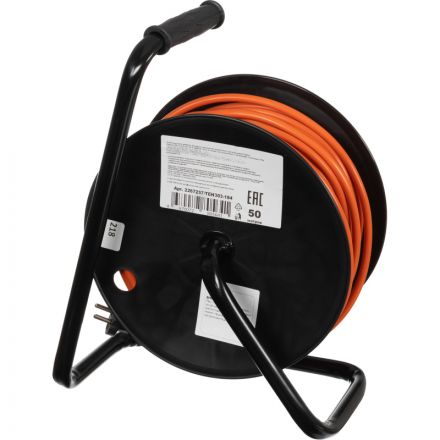 Удлинитель Topfort ПВС 2х2,5кв.мм, 50м на пласт.катушке, 4 роз. б/з, IP44