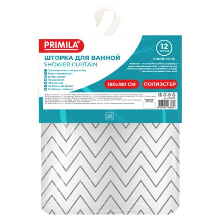 Шторка для ванной ПОЛИЭСТЕР, 180х180 см, кольца в комплекте, УЗОРЫ, PRIMILA (ПРИМИЛА), 700078