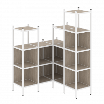 Loft Угловой внутренний стеллаж наборный VR.L-39 Дуб аттик/Белый металл 1278*1278*1869