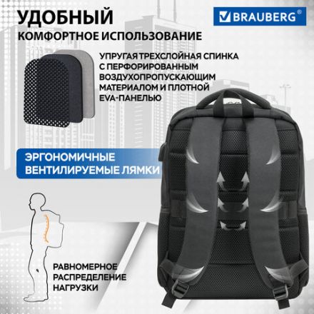 Рюкзак BRAUBERG FUNCTIONAL с отделением для ноутбука, USB-порт, багажная лента, "Firm", 43x30x15 см, 272576