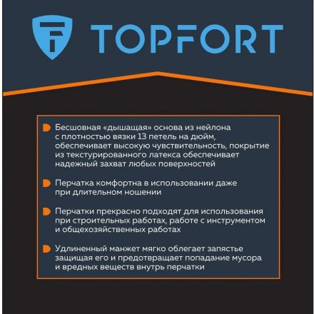 Перчатки защитные TOPFORT НТЛ01 нейлон латексным покрытием разм.11