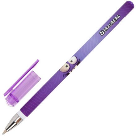 Ручка шариковая с принтом BRAUBERG "МОНСТРИКИ", СИНЯЯ, SOFT TOUCH покрытие, узел 0,7 мм, линия письма 0,35 мм, 144482