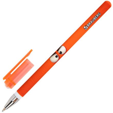 Ручка шариковая с принтом BRAUBERG "МОНСТРИКИ", СИНЯЯ, SOFT TOUCH покрытие, узел 0,7 мм, линия письма 0,35 мм, 144482