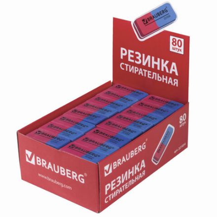 Ластик BRAUBERG "Assistant 80", 41х14х8 мм, красно-синий, прямоугольный, скошенные края, 221034