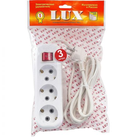 Удлинитель Lux 3 розетки 3 метра с заземлением и выключателем Удлинитель Lux 3 розетки 3 метра с заземлением и выключателем