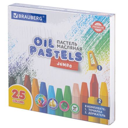 Пастель масляная восковые мелки утолщенные 25 цветов с точилкой и держателем, BRAUBERG PREMIUM, 272712 Пастель масляная восковые мелки утолщенные 25 цветов с точилкой и держателем, BRAUBERG PREMIUM, 272712