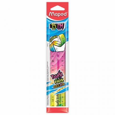 Линейка пластик 15 см, гибкая, MAPED (Франция) "Twist'n Flex Patterns", ассорти, 279115