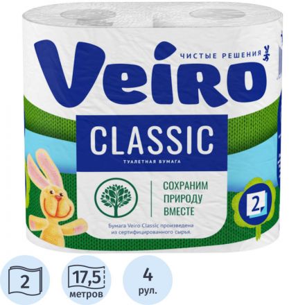 Бумага туалетная Linia Veiro Classic 2сл бел вторич 17,5м 140л4рул/уп 5С24С