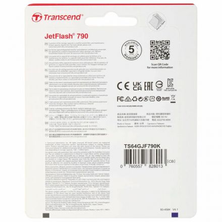 Флеш-диск 64 GB TRANSCEND JetFlash 790, USB 3.1, черный, TS64GJF790K