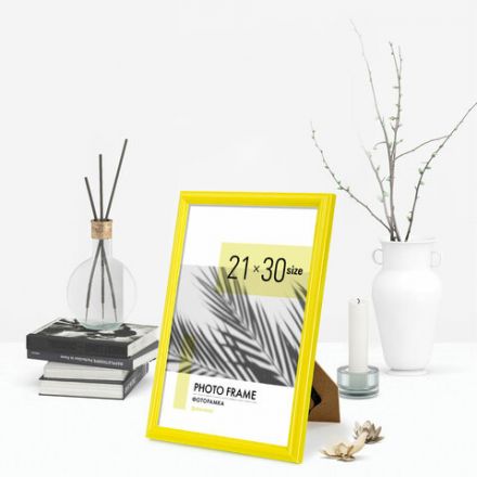 Рамка 21х30 см небьющаяся, багет 17,5 мм, пластик, BRAUBERG "Colorful", желтая, 391246