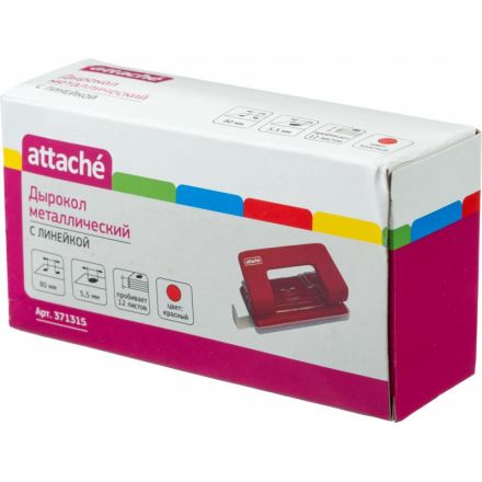 Дырокол Attache 6304 до 12 листов красный с линейкой