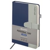 Ежедневник датированный 2026, А5, 138х213 мм, BRAUBERG "Esthetic", под кожу, держатель для ручки, застежка, синий/серый, 117373