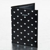 Обложка для паспорта натуральная кожа флоттер, принт "Сердечки", цвет черный, BRAUBERG, 238867