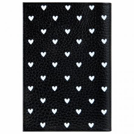 Обложка для паспорта натуральная кожа флоттер, принт "Сердечки", цвет черный, BRAUBERG, 238867
