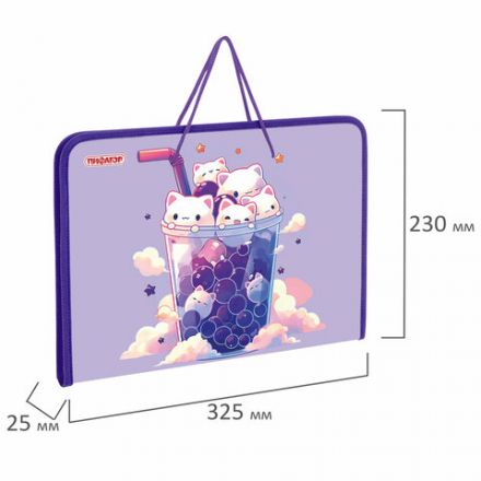 Папка для труда на молнии с ручками ПИФАГОР А4, 1 отделение, пластик, органайзер, "Bubble tea", 273387 Папка для труда на молнии с ручками ПИФАГОР А4, 1 отделение, пластик, органайзер, "Bubble tea", 273387