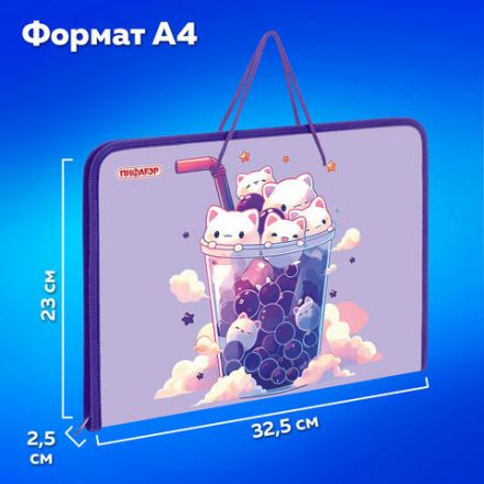 Папка для труда на молнии с ручками ПИФАГОР А4, 1 отделение, пластик, органайзер, "Bubble tea", 273387 Папка для труда на молнии с ручками ПИФАГОР А4, 1 отделение, пластик, органайзер, "Bubble tea", 273387